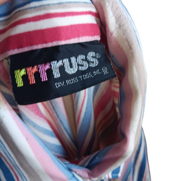 Women's Medium Vintage 1970's Fuss Striped Button-Up Shirt Stretch Polyester - Picture 3 of 7